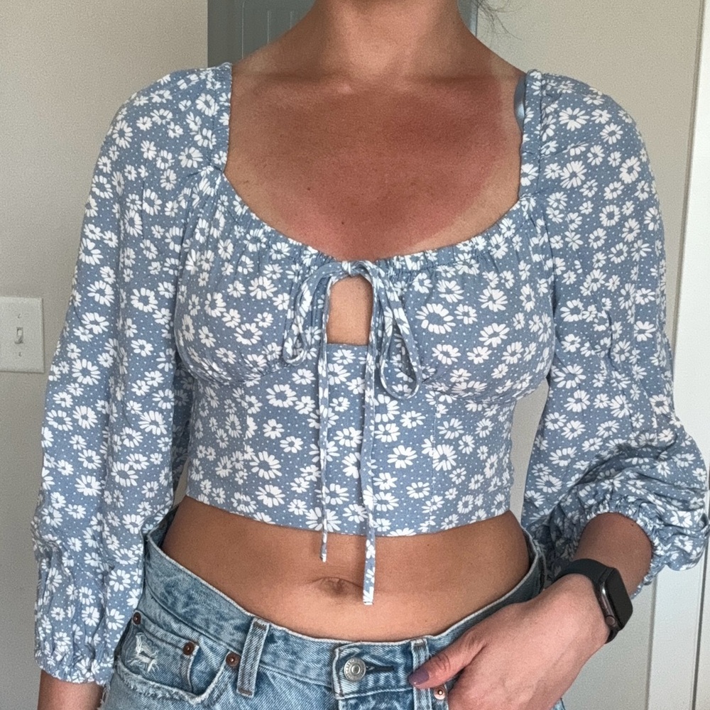 Wild Fable Blue Floral Crop Top